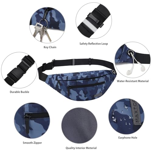MAXTOP Large Fanny Pack Cross Body Bag Camo Belt Bag with Headphone Jack - color: Camo Gray Blue, size: Large