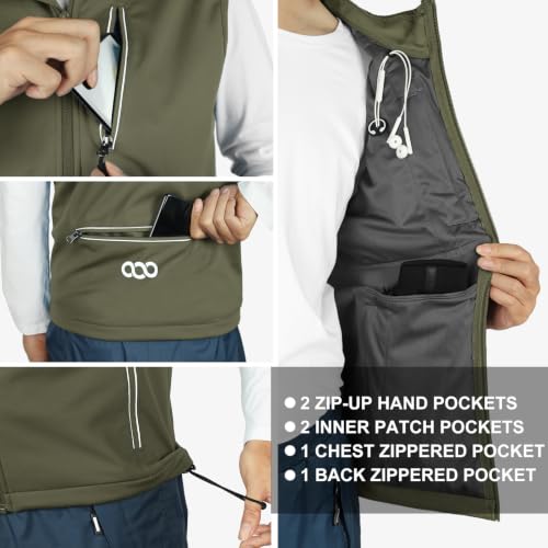 33,000ft Men's Windproof Lightweight Golf Vest Outerwear Sleeveless Jacket - color: Army Green, size: 3X-Large