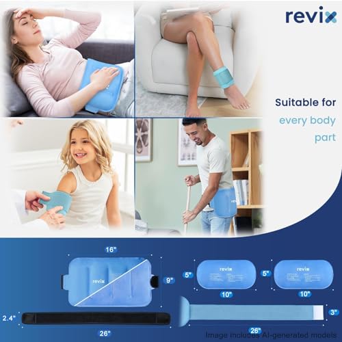 REVIX Ice Packs for Injuries, 3 Pack Set with 2 Small & 1 Large Gel Pack