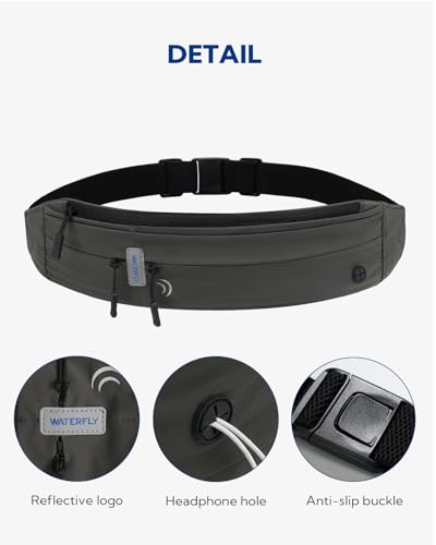 WATERFLY Running Belt Fanny Pack:Phone Holder Belt for Men Women - color: Charcoal gray
