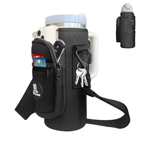 Sports rabbit Universal Water Bottle Holder with Strap & Phone Pocket - color: Black, size: 30OZ