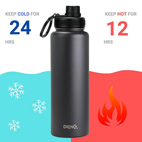 Drinco Stainless Steel Water Bottle Spout Lid Vacuum Insulated Double Wall Water Bottle Wide Mouth Leak Proof Keep Cold Sport Camping Hiking (40oz Black) - color: 40oz Black