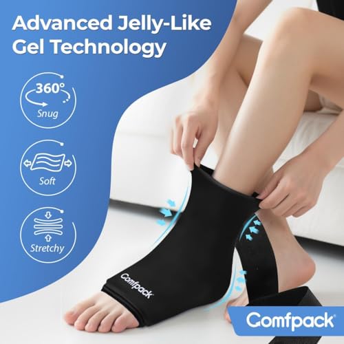 Comfpack Ankle Ice Pack Wrap for Swelling, Reusable Foot Ice Pack Wrap - size: Black