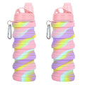 Collapsible Water Bottles Travel water bottle Sports Portable Sport Water Bottle Reusable Water Bottles comes with mountaineering Buckle 500ml silicone Water-proof camping water bottle - color: Pink+Pink camouflage, style: 2 pack