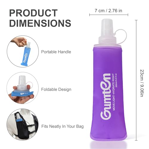 2 Pack Soft Flask 250ml TPU Collapsible BPA-Free Soft Water Bottle for Hydration Pack Running Vest Marathon Hiking Cycling (Purple) - color: 2pcs, 250ml Purple