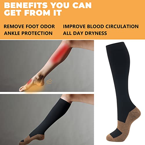 fenglaoda 8 Pairs Compression Socks for Men & Women 20-30 mmHg Knee High Nurse Pregnant Running Medical and Travel Athletic - color: 26-8 Pairs-black/White Copper, size: Large-X-Large