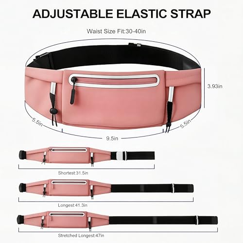 Running Belt Fanny Pack:3 Pocket Waist Bag for Men Women Workout Exercise Fitness Phone Holder Fits All Phones - Runner Marathon Jogging Race Belt with Bib Clip (Pink) - color: Pink