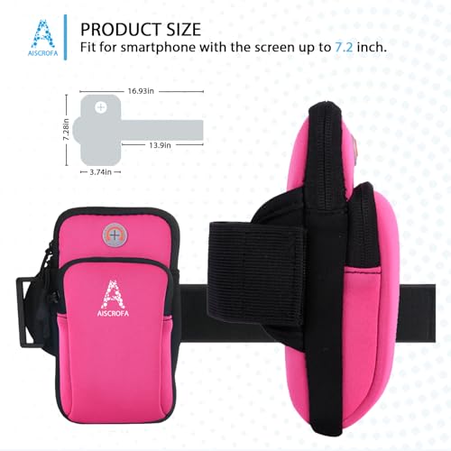 Sports Armband, Running Gym Universal Smartphone Arm Bag with Earphone Hole Multifunctional Pockets foriPhone 15, 14, 13, 12, 11 Pro Max, Xs, Xr, X, 8 Plus, SE, Galaxy S22 Ultra and More - color: Rose Red