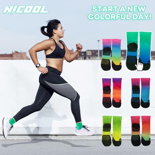 NIcool Cycling Socks For Men, 1/3 Pairs Bright Seamless Compression Running Crew Socks Youth Cushioned Tennis Quarter Socks - color: 1 Pair Blue Gradient; 1 Pair Purple Gradient;1 Pair Bright Pink Gradient