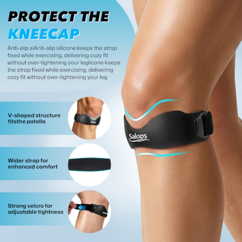 Patella Band, Silicone Patellar Tendon Support Band for Knee Pain & Tendonitis, Adjustable Patella Strap Knee Brace for Running, Basketball, Hiking, Tennis, Jumpers Knee, Black