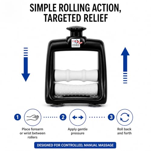 Roleo Arm and Hand Massager Forearm, Hand, and Wrist Massager; Arm Roller; Portable. Firm Forearm Massage for Hand and Wrist Wellness. Invented by a LIC. Massage Therapist.