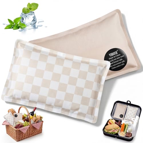 VIHOSE 2 Pcs Ice Packs for Lunch Box Bag - color: Beige Brown, style: Checkerboard
