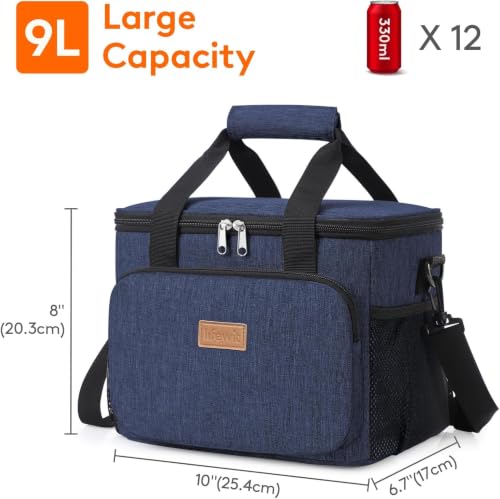 Lifewit Insulated Lunch Box for Men, Lunch Bag Cooler Women, 12-Can 9L - color: Dark Blue, size: Medium(9L)