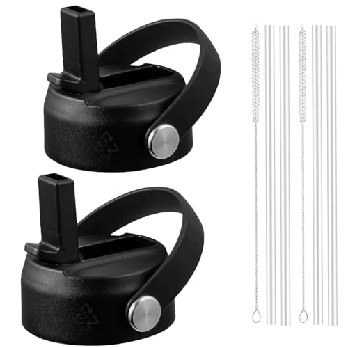 Straw Lid Replacement Fits Hydroflask Wide Mouth Wate Bottle 32/40/64oz - color: Black （2 pack)