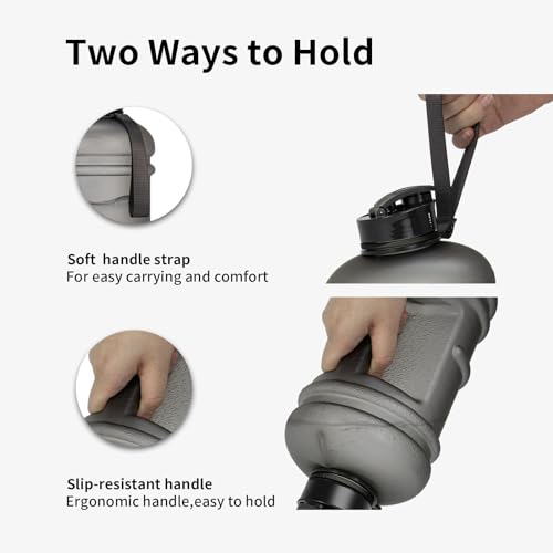 TOOFEEL Half Gallon Water Jug - 2 Liter BPA Free Reusable Bottle with Measurements - Ideal for Gym, 74 oz Matte Light Gray - color: Matte Light Gray, style: 74 oz water bottle
