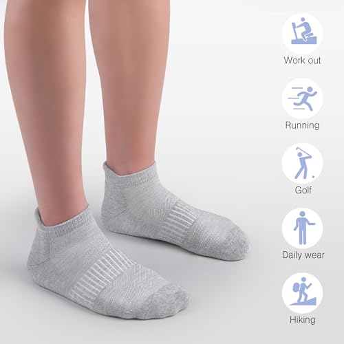 Felicigeely Athletic Running Ankle Socks Cushioned Low Cut Men Women 6 Pack - color: Pure Grey, size: 9-12