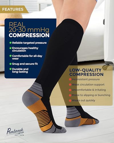 Pembrook 3 Pairs Compression Socks 20-30 mmHg - Compression Socks for Women and Men | Running, Athletic, Travel, Nurses - color: Black With Copper - 3 Pairs, size: X-Large