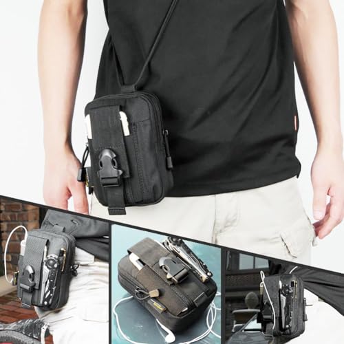 Belt Pouch, Tactical Molle Phone Pouch EDC Utility Pouches Waist Bag Packs, Small Cell Phone Holster Gear Tool Gadget Pocket for Men Running - color: White Line Black