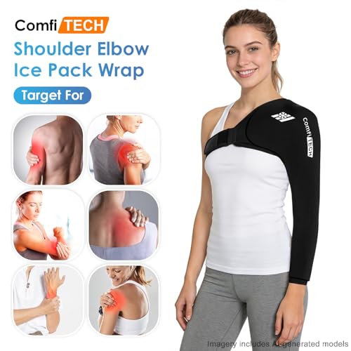ComfiTECH Reusable Shoulder Arm Ice Pack Wrap for Pitcher & Recovery, M - size: Medium, style: Black