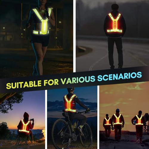XMT LED Running Vest, High Visibility Rechargeable Adjustable Led Vest with Adjustable Waist and Shoulder, Reflective Cycling Gear Yellow