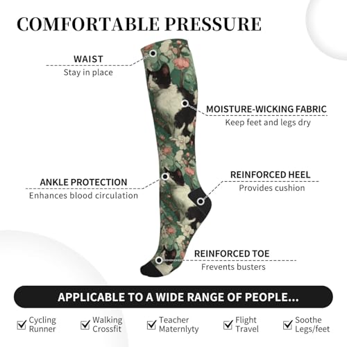 Cute Compression Socks Knee High Support Stockings Women Men - color: Cat Flower