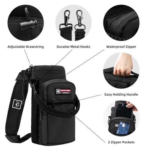 NATURE PIONEOR 26-128 oz Insulated Water Bottle Carrier Holder with Strap - color: Black, size: 40-46oz