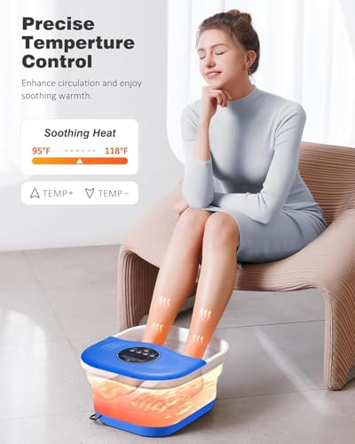 SPA4PIEDS Collapsible Heated Foot Spa Bath with Bubble, Foot Soaking Tub Featuring 8 Shiatsu Rollers, Pumice Stone and Built-in Timer for Mom, Dad and Foot Relaxation (Blue) - color: Blue