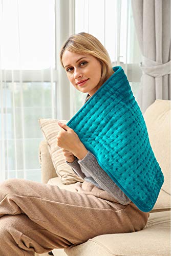 Ambershine 17''x33'' XXXL King Size Heating Pad with 12 Temperature Settings & 4 Auto-Off Countdown Timers, Pain Relief for Back/Neck/Shoulders/Abdomen/Legs(Light Teal) - color: Light Teal