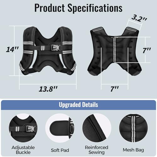 Zeerun Weighted Vest, 6/8/10/12/15/18/20/24/30LB for Men Women - color: Black, size: 8 Lb