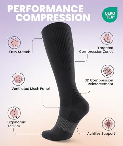 PULIOU Compression Socks for Women Men 15-20 mmHg Easy On Off,2 Pairs - color: 2black/1white/1grey, size: Large-X-Large