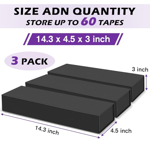 3 Pack Cassette Tape Storage Box, Tape Holder Store 60 Cassette Cases, Media Storage Organizer