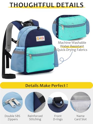 Toddler Backpack with Leash for Boys Girls Kids Kindergarten Nursery, 11” Baby Leash Backpack with Reflective, Toddler Bookbag with Anti-Lost Harness for Walking, Mint Blue - color: 1-mint Blue