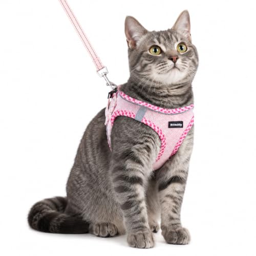 Rttochfy Cat Harness and Leash Set, Escape Proof Kitten Harness, Soft and Breathable Vest with Reflective Strip, Easy to Wear for Cats Walking and Traveling (Pink, XXS) - color: Pink, size: XXS (Chest:11"-12")