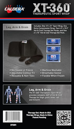 Caldera Knee Ice Pack Wrap Made in USA Large - Reusable Hot & Cold Therapy Gel After Surgery Injury Adjustable Compression Strap Breathable Sleeve Ice Pack for Knee Pain Relief Leg Arm Groin - size: Large