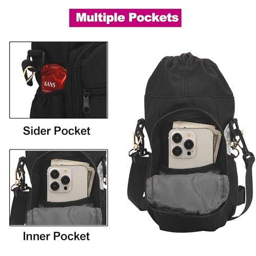 Wongeto Water Bottle Holder with Strap,25oz/40oz/64oz Water Bottle Carrier Sling Bag with Phone Pocket Crossbody Adjustable Shoulder with Hand Strap for Walking - color: Black