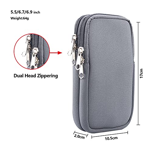 Dual Layer Universal Neoprene Cell Phone Sleeve, Zip Wallet Belt Loop Holster for iPhone 17 16 15 14 13 12 11 Pro Max Samsung Galaxy A17 16 S26 Ultra Google Pixel 10 Pro XL OnePlus 15 (Gray) - color: Gray