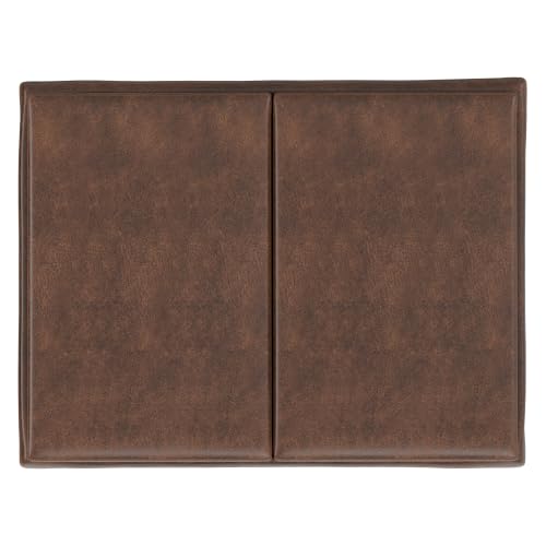 SIMPLIHOME Owen 34" Wide Vegan Leather Tray Top Ottoman in Chestnut Brown - color: Distressed Chestnut Brown