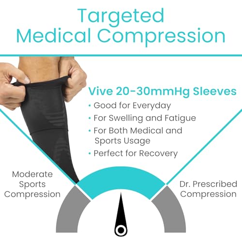 Vive Calf Compression Sleeve for Men & Women 20-30mmHg (1 Pair) - Footless - size: Small