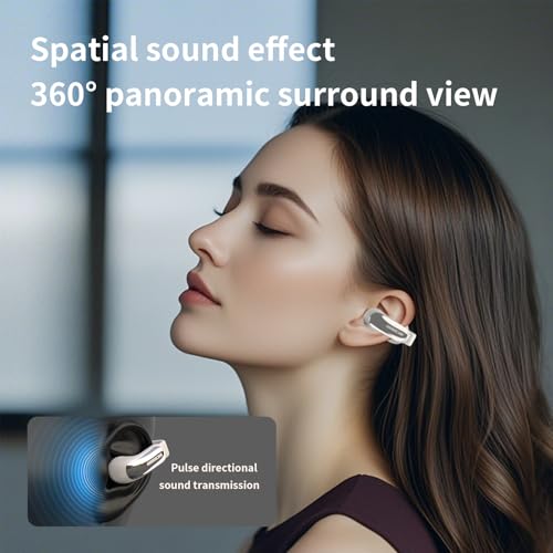 Open Wireless Bluetooth 5.4,Clip-On Bluetooth with Earhook, IPX5 Waterproof Safe for Sports Running Cycling (Beige)