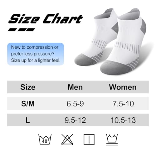Ankle Compression Socks for Men & Women, 6 Pairs, Low Cut - color: White2, size: Large
