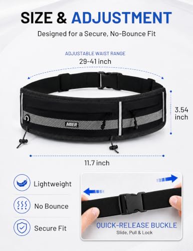 MIER Running Belt for Women & Men, Fanny Pack with Marathon Bib Clip, Black - color: Black