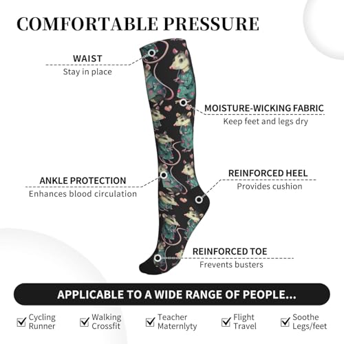FREEHOTU Compression Knee High Socks for Women/Men Circulation 15-20 Mmhg - color: Opossums