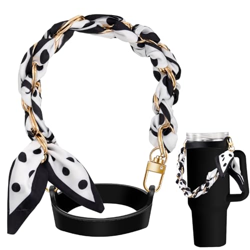 SiliFine Silicone Tumbler Strap Holder with Sling, Carrier - color: Polka Dot Black