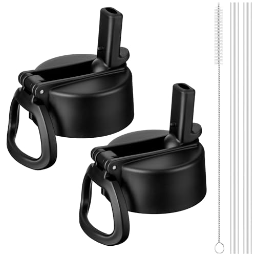 Straw Lid for Hydro Flask Wide Mouth 12-64oz Water Bottles - color: Black 2 pack