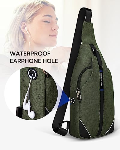 WATERFLY Medium Crossbody Sling Backpack Anti Theft Backpack for Traveling Chest Shoulder Bag - color: Army Green(medium)