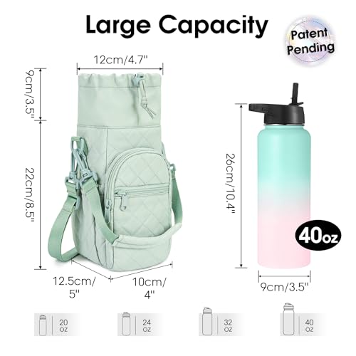 sportsnew 40oz Insulated Crossbody Water Bottle Sling Bag w/Phone Pocket - color: Quilt Green