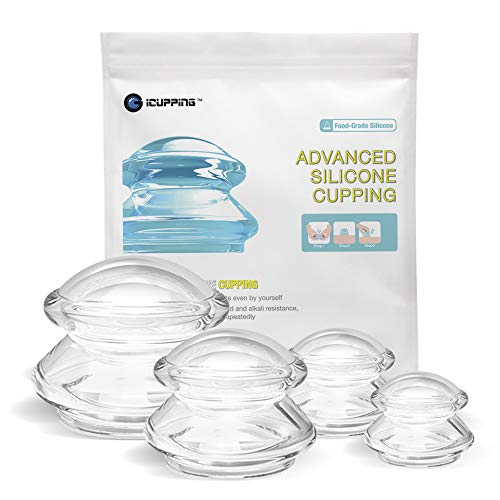 ICUPPING Clear Silicone Cupping Therapy Set, 4 Body Massage Cups (4 Cups) - size: 1XL+1L+1M+1S (4 pcs)