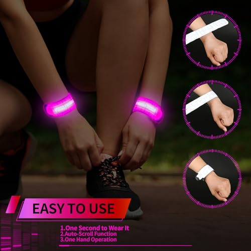 2PCS LED Armband Rechargeable for Running and Walking at Night Safety Gear - color: Rose Red