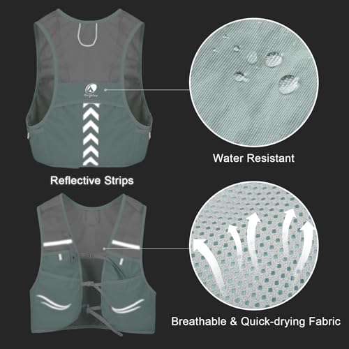Hydration Running Vest with 2pcs 500ml/17oz Water Bottles, M/L - color: Green, size: M: 27.6" - 43.3"