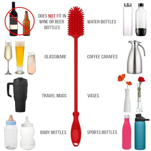 Kitchiny Silicone Bottle Brush 12.5 inch with 2 Straw Cleaners – Red - color: Red